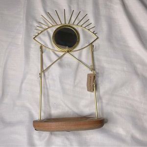 Evil Eye 🧿 Protector Jewelry Stand with five hooks and wooden tray.